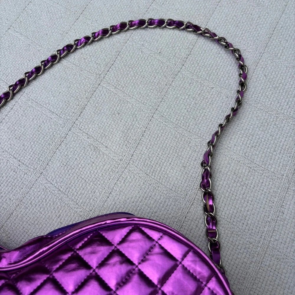 Y2K JUSTIN BIEBER Someday Purple Quilted Large Heart Shape Chain Strap Purse